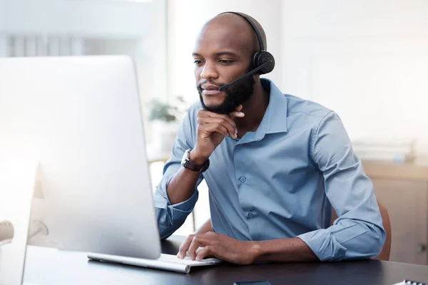 Little Thought Goes Long Way Handsome Young Male Call Center — Stockfoto