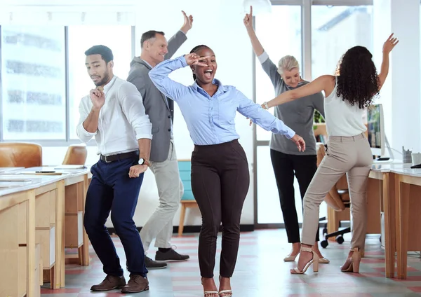 Dance Break Anyone Group Businesspeople Dancing Office Work — Foto Stock