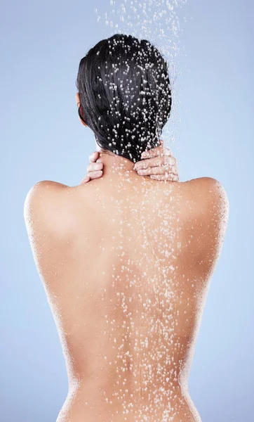 Time Some Cleansing Unrecognizable Woman Washing Her Hair Shower Blue — Stock Photo, Image