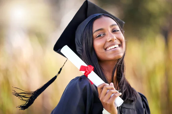 All Hardwork Paid Cropped Portrait Attractive Young Female Student Celebrating — Foto Stock