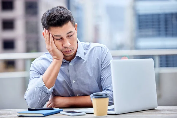 Emails Just Keep Coming Young Businessman Looking Bored While Using — Fotografia de Stock