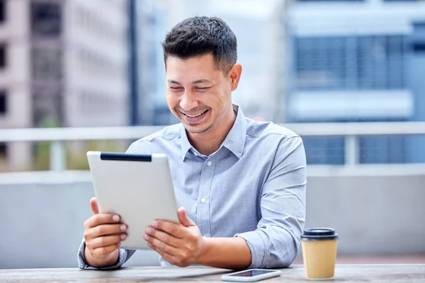 Technology Helpful Young Businessman Using Digital Tablet Work — Fotografia de Stock