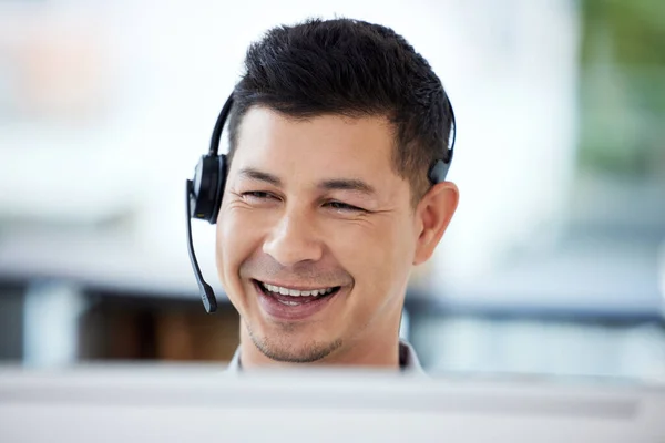 Thank You Signing Young Call Centre Agent Working Computer Office — Stock Photo, Image