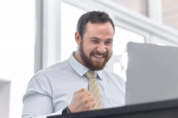 Luck Always His Side Young Businessman Cheering While Working Laptop — Stock Photo, Image