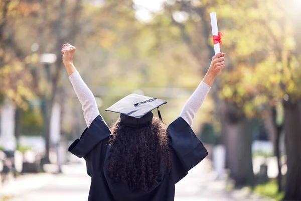 First Achievement Last Rearview Shot Young Woman Cheering Graduation Day — Stockfoto