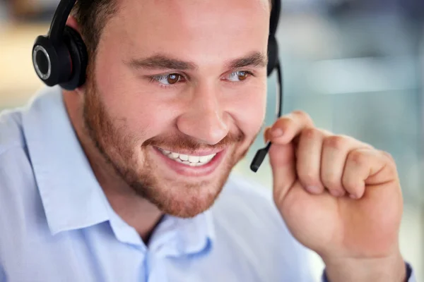 Professional Assistance Your Service Young Man Using Headset Modern Office — Stock Photo, Image