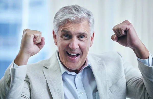 Nothing Beats Feeling Finally Achieving Goal Mature Businessman Looking Cheerful — Foto de Stock