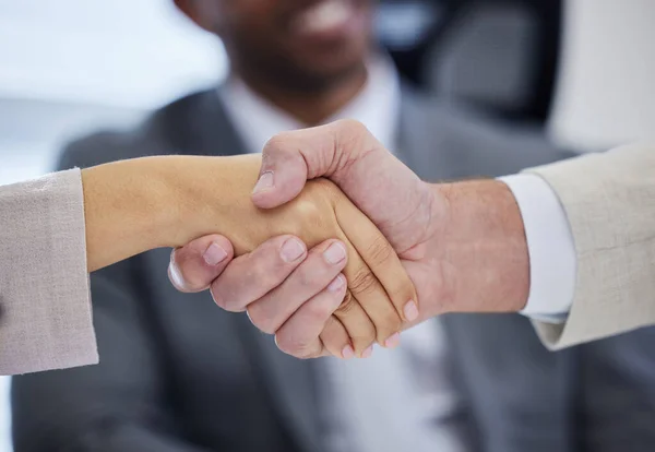 See Good Negotiation Skills Gets You Unrecognisable Businesspeople Shaking Hands — Photo
