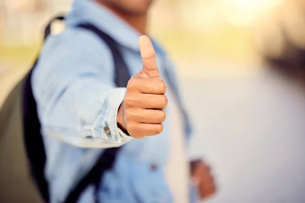 Good Good Man Showing Thumbs While Standing — Stockfoto