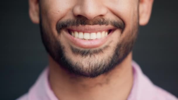 Perfect Teeth Happy Smiling Man Feeling Cheerful Satisfied Closeup Mouth — Video Stock