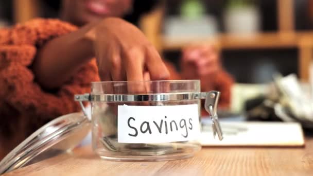 Saving Money Future Investment Calculating Budget Monthly Expenses Closeup Woman — Vídeos de Stock