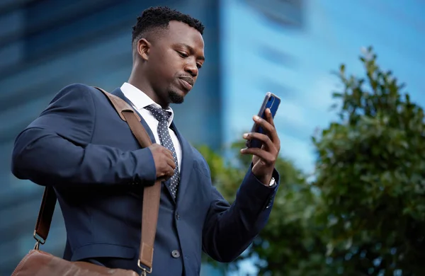 First Meeting Young Businessman Using Phone City — Stock fotografie