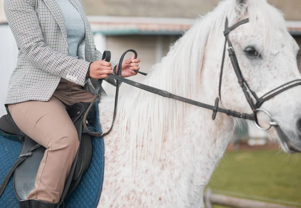 Just Boy Unrecognizable Woman Having Fun Horseback Riding — Stok fotoğraf