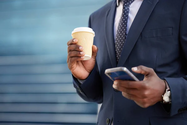 Can Never Forget Caffeine Boost Unrecognizable Businessman Using Phone City — Stock fotografie