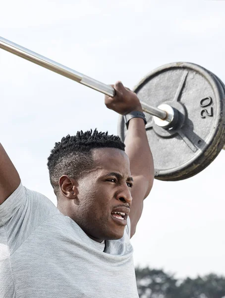 Every Day Opportunity Become Better Man Using Barbell While Exercising — 스톡 사진