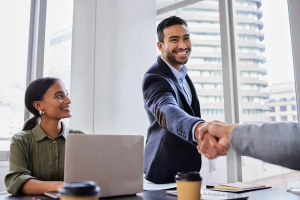 Ready Bring Big Changes Two Business People Shaking Hands Meeting — Stockfoto