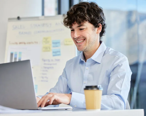 Youre Going Love Young Businessman Working His Laptop His Office — Stock Fotó