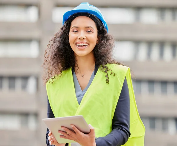 Top Building Project Cropped Portrait Attractive Young Female Engineer Working — Photo