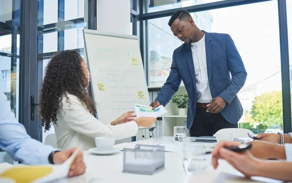 Were Right Track Year Young Businessman Giving Presentation His Work — Fotografia de Stock