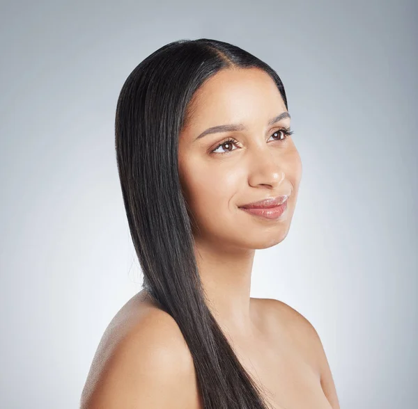 Feeling Confident Superpower Attractive Young Woman Standing Alone Posing Studio — ストック写真