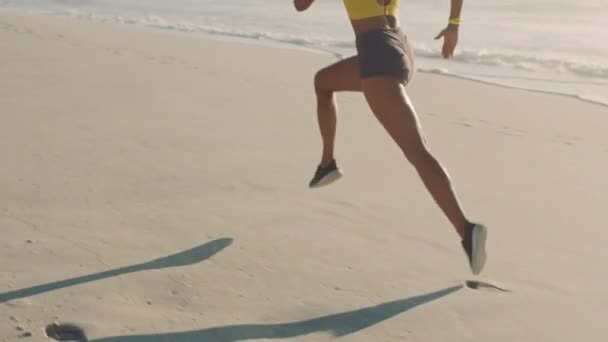 Active Athlete Legs Keeping Fit Running Beach Front Ocean Sandy — Stock videók