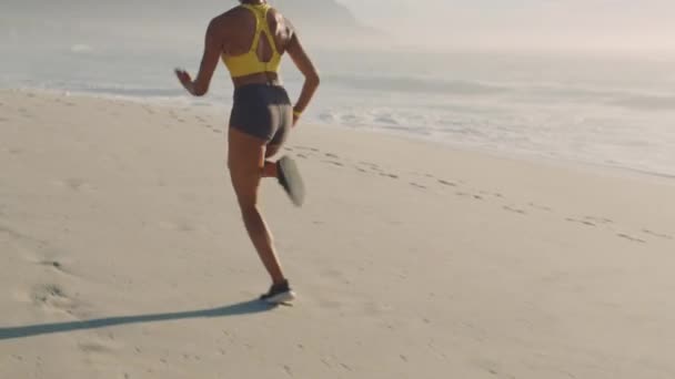 Active Healthy Fit Woman Running Beach Sunset Staying Healthy While — Stock videók
