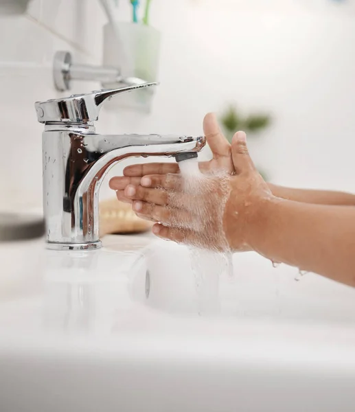 Rinsing Germs Away Closeup Shot Unrecognisable Little Boy Washing His — Fotografia de Stock