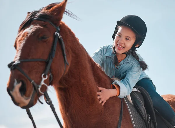 Theres Better Adventure Riding Horse Adorable Little Girl Riding Horse — Photo