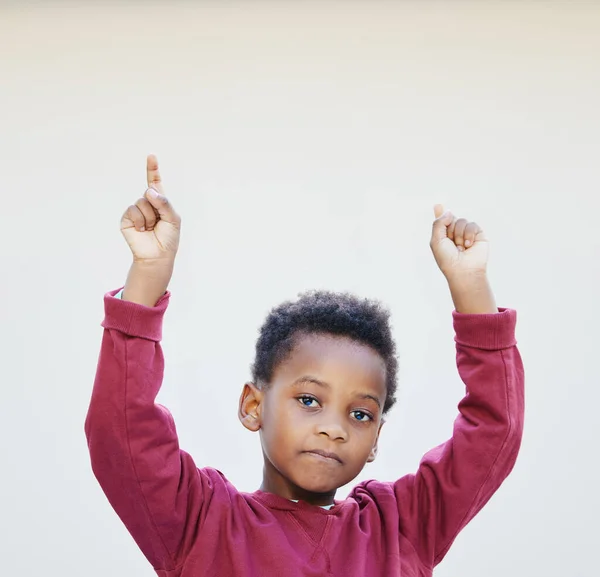 Have Message You Adorable Little Boy Standing White Background — Stockfoto