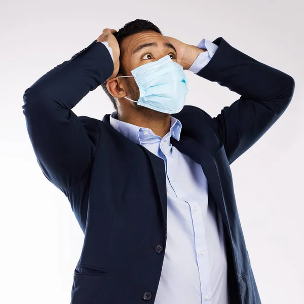 Markets Crashing Pandemic Studio Shot Young Businessman Wearing Face Mask — 图库照片
