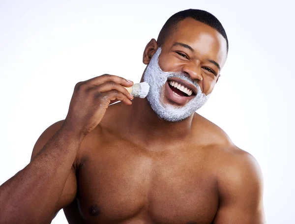 Love Shaving Studio Portrait Handsome Young Man Shaving White Background — Stok fotoğraf