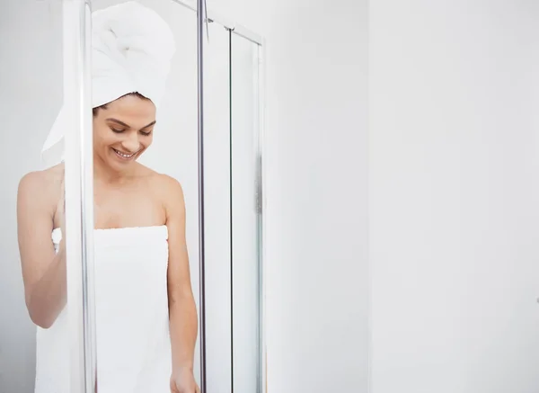 Time Some Self Care Young Woman Getting Out Shower — 스톡 사진