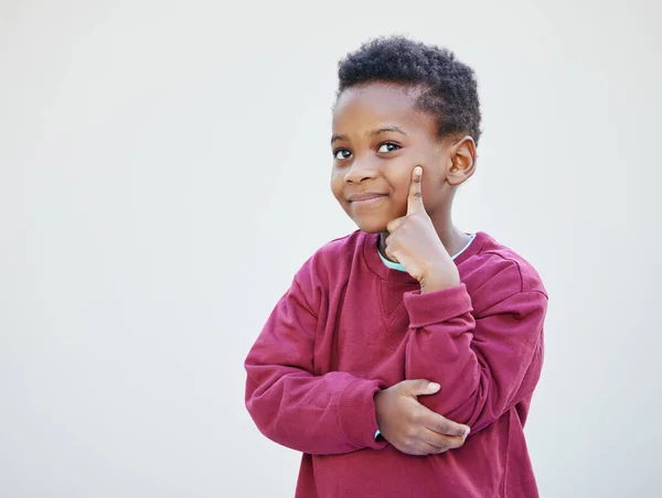 Have Plan Adorable Little Boy Standing White Background — 스톡 사진