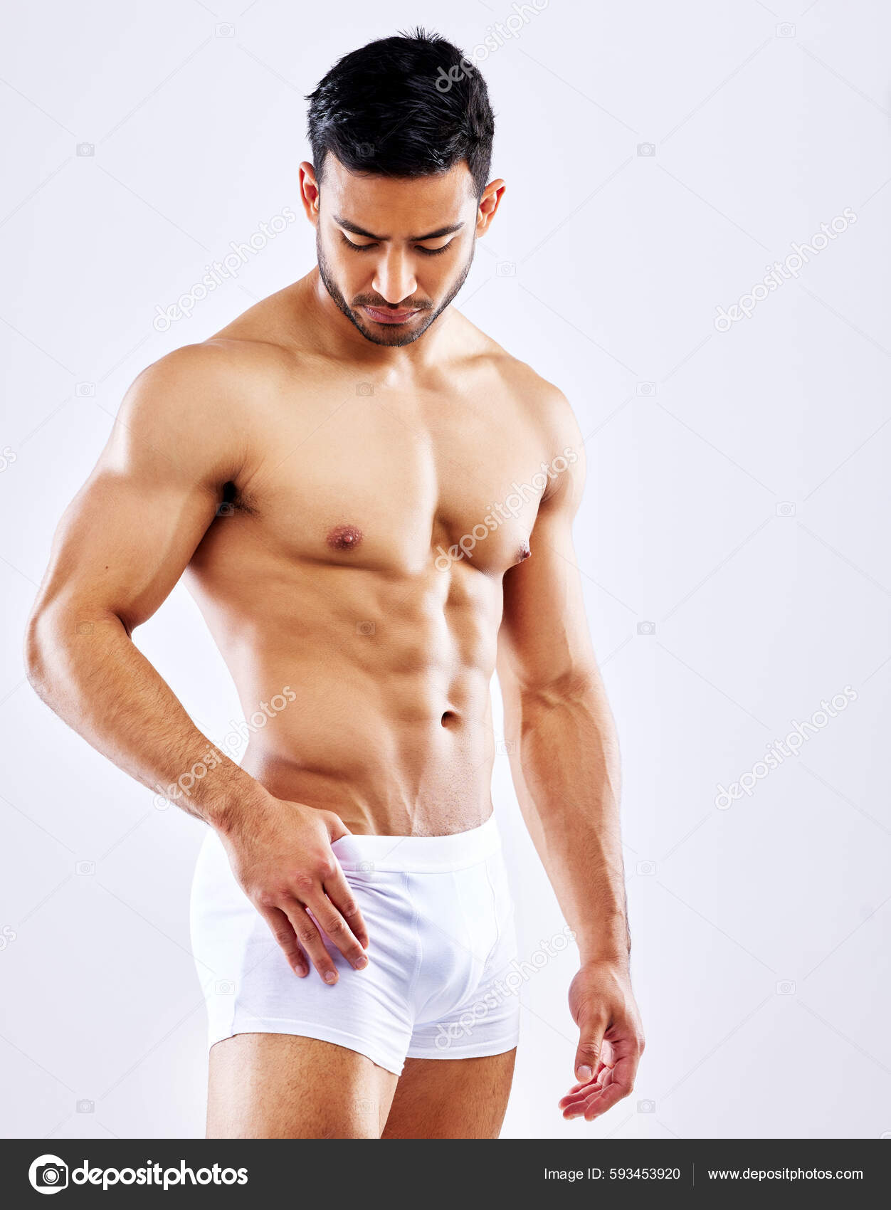 Ive Worked Hard Build Body Man Posing His Underwear White Stock Photo by  ©PeopleImages.com 593453920
