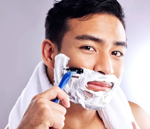 Shaving Has Been Cave Man Handsome Young Man Shaving His — Stockfoto