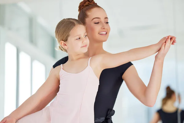 Ballet Technique Arbitrary Very Difficult Little Girl Practicing Ballet Her — Stock Fotó