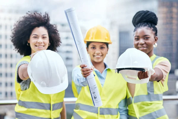 Site Managers Here Inspection Portrait Group Confident Young Businesswomen Holding — Stockfoto
