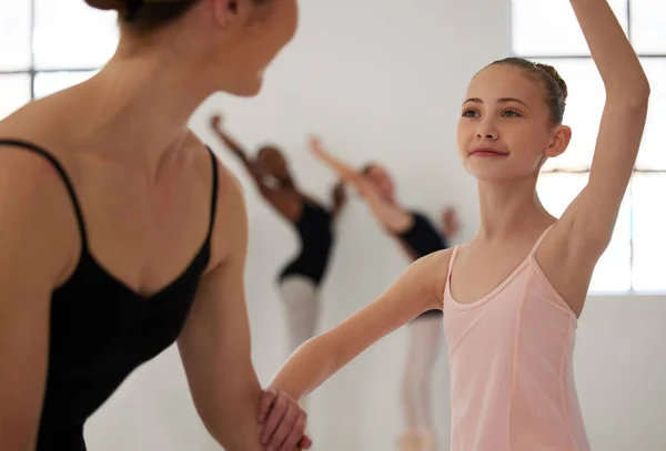 She Loves Learning Arts Young Girl Practicing Ballet Her Teacher — Fotografia de Stock
