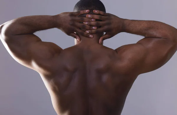Back Muscles Made Studio Shot Unrecognisable Muscular Man Posing Grey — Stock Photo, Image