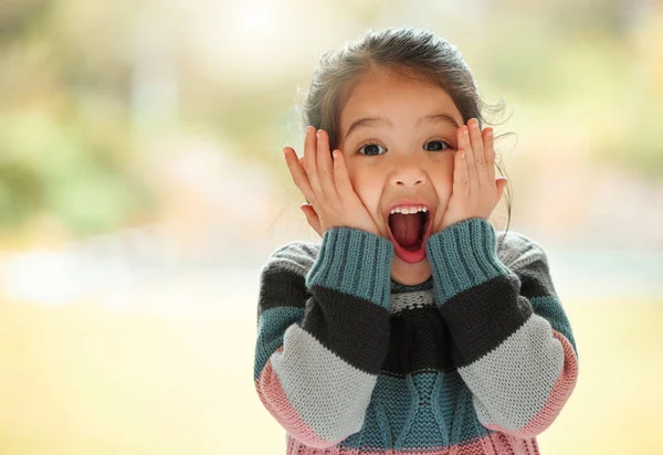 Excited Just Cant Hide Adorable Little Girl Home — 스톡 사진