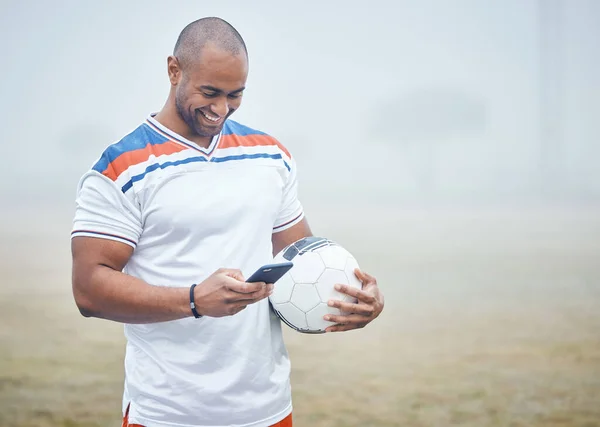 Day Just Got Lot Better Young Male Soccer Player Using — Stockfoto