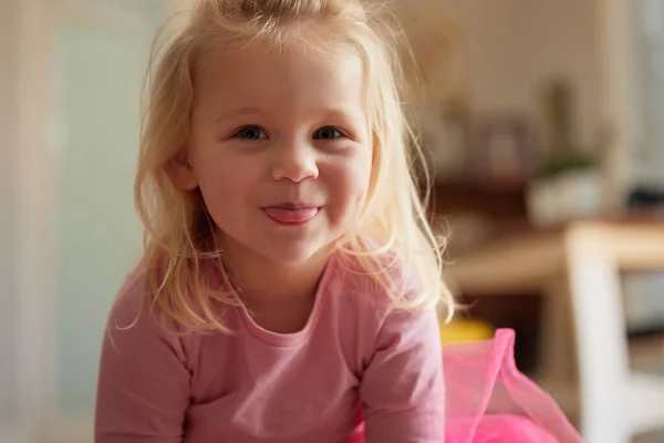 Take Cutest Child Award Adorable Little Girl Sticking Her Tongue — Foto Stock