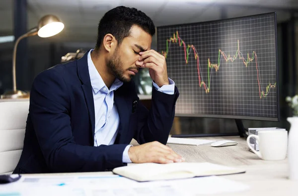 Businessman Depression Analysing Stock Market Trading Financial Crisis Stressed Trader — Foto de Stock