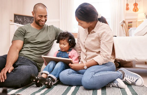 Its Family Bonding Time Young Family Using Digital Tablet Home — Foto Stock