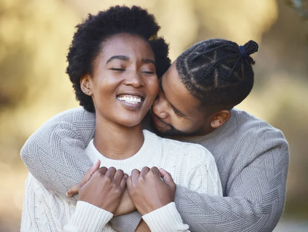 You Smell Heaven Young Man Hugging His Wife Doing Camping — Stok fotoğraf