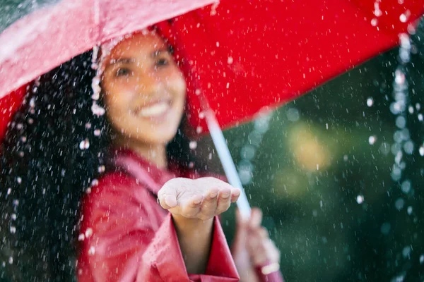 Just Another Lovely Rainy Day Closeup Shot Young Woman Standing — Fotografia de Stock