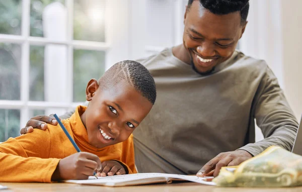 Dad Always Helps Best Young Father Helping His Son Homework — Foto de Stock