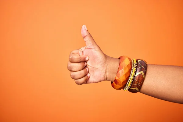 Youre Doing Great Job Unrecognizable Person Showing Thumbs Orange Background — Stock Fotó