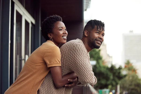 Share Life You Bliss Affectionate Your Couple Bonding Balcony Outdoors — Zdjęcie stockowe