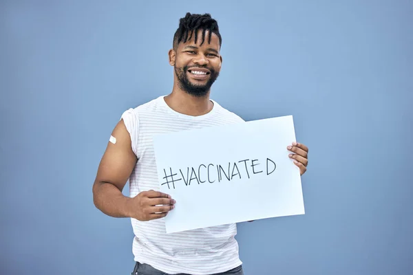 Vaccine Right Choice Handsome Young Man Standing Alone Studio Holding — Stockfoto